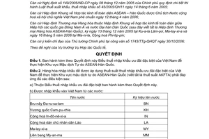 Quyết định 41/2007/QĐ-BTC Biểu thuế nhập khẩu ưu đãi đặc biệt Việt Nam thực hiện Khu vực Mậu dịch Tự do ASEAN Hàn Quốc
