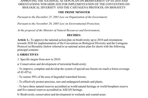 Decision No. 79/2007/QD-TTg of May 31, 2007, approving the national action plan on biodiversity up to 2010 and orientations towards 2020 for implementation of the convention on biological diversity and the cartagena protocol on biosafety.