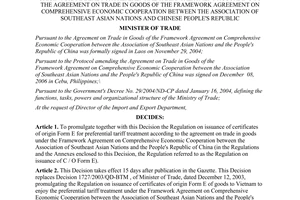 Decision No. 12/2007/QD-BTM the regulation of the issuance of certification of origin form e deal for preferential tariff treatment
