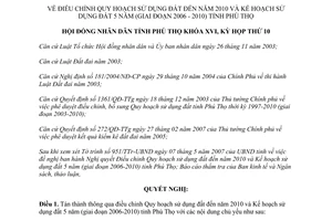 Nghị quyết 98/2007/NQ-HĐND điều chỉnh quy hoạch sử dụng kế hoạch sử dụng đất 5 năm Phú Thọ