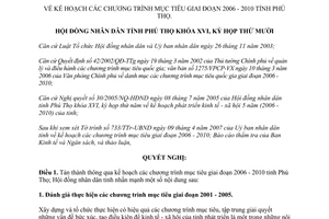 Nghị quyết 99/2007/NQ-HĐND kế hoạch các chương trình mục tiêu giai đoạn 2006 2010 Phú Thọ