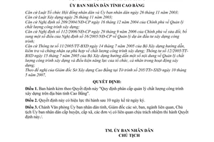 Quyết định 932/2007/QĐ-UBND phân cấp quản lý chất lượng công trình xây dựng trên địa bàn tỉnh Cao Bằng