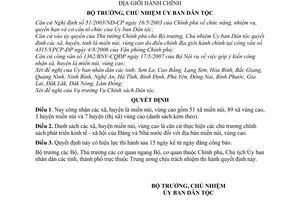 Quyết định 01/2007/QĐ-UBDT công nhận xã huyện là miền núi, vùng cao điều chỉnh địa giới hành chính