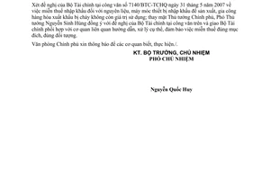 Công văn  3189/VPCP-KTTH  miễn thuế thu nhập  hàng hóa bị cháy không còn giá trị sử dụng