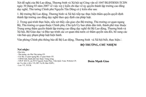 Công văn  3293/VPCP-TCCB uỷ quyền thành lập trường cao đẳng dạy nghề