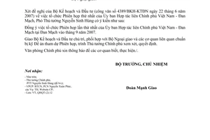 Công văn  3567/VPCP-QHQT tổ chức Phiên họp thứ nhất của Ủy ban Hợp tác liên Chính phủ Việt Nam - Đan Mạch