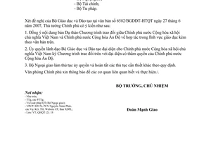 Công văn  3570/VPCP-QHQT  ký Chương trình trao đổi giữa Việt Nam và Ấn Độ  hợp tác giáo dục