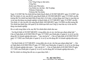 Công văn 8595/BTC-VP đính chính quyết định 50/2007/QĐ-BTC và 2157/QĐ-BTC