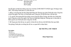 Công văn 3598/VPCP-QHQT ký Hiệp định Hàng hải Thương mại giữa Việt Nam và Ấn Độ