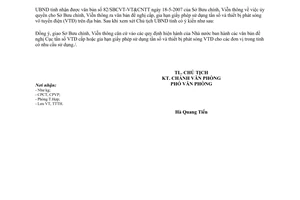 Công văn 1867/UBND-THo cấp phép sử dụng tần số và thiết bị vô tuyến điện