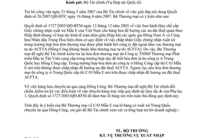 Công văn 3232/BTM-XNK C/O Mẫu E lô hàng có xuất xứ Trung Quốc chuyển tải