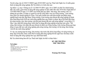 Công văn  7416/BTC-TCT  miễn giảm thuế sử dụng đất nông nghiệp