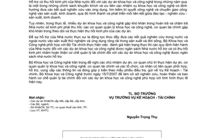 Công văn  1394/BKHCN-KHTC  hoàn thiện cơ chế quản lý tài chính