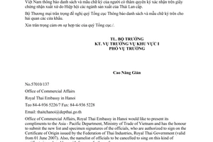 Công văn 3350/BTM-KVI mẫu chữ ký C/O của Thái Lan