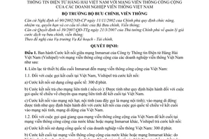 Quyết định 19/2007/QĐ-BBCVT cước kết nối giữa mạng Inmarsat Thông tin Điện tử Hàng hải Việt Nam với viễn thông công cộng doanh nghiệp Viễn thông VN