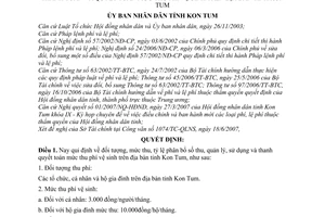Quyết định 19/2007/QĐ-UBND  mức thu, tỷ lệ phân bổ số quản lý, sử dụng thanh quyết toán phí vệ sinh trên địa bàn tỉnh Kon Tum