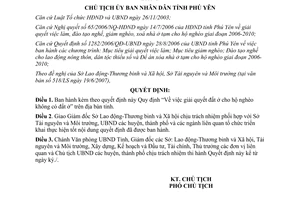 Quyết định 1105/QĐ-UBND 2007 giải quyết đất ở cho hộ nghèo không có đất ở Phú Yên