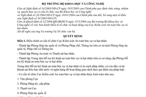 Quyết định 1112/QĐ-BKHCN  điều chỉnh cơ cấu tổ chức Cục Kiểm soát An toàn