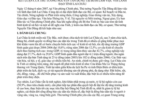 Thông báo 130/TB-VPCP kết luận Thủ tướng Nguyễn Tấn Dũng làm việc lãnh đạo tỉnh Lai Châu