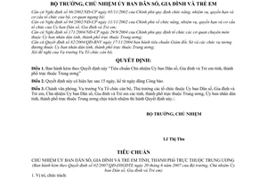 Quyết định 02/2007/QĐ-DSGĐTE tiêu chuẩn chủ nhiệm ủy ban dân số gia đình trẻ em tỉnh thành phố thuộc trung ương