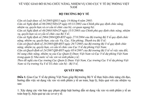 Quyết định 31/2007/QĐ-BYT giao bổ sung chức năng nhiệm vụ Cục Y tế dự phòng Việt Nam