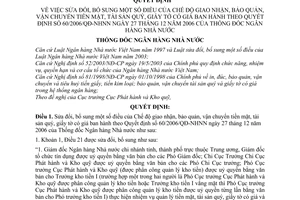 Quyết định 27/2007/QĐ-NHNN chế độ giao nhận bảo quản vận chuyển tiền mặt tài sản quý giấy tờ có giá sửa đổi 60/2006/QĐ-NHNN