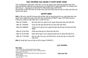 Quyết định 194/A18-P1 sửa đổi nội dung biểu mẫu sử dụng trong lĩnh vực nhập xuất cảnh