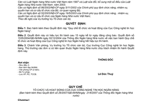 Quyết định 26/2007/QĐ-NHNN quy chế tổ chức hoạt động cục công nghệ tin học ngân hàng