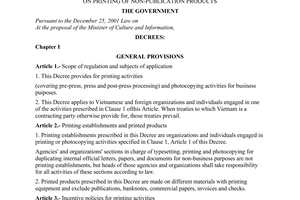 Decree of Government No.105/2007/ND-CP of June 21,2007 on printing of non-publication products