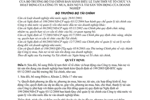 Quyết định 50/2007/QĐ-BTC sửa đổi 199/2003/QĐ-BTC Điều lệ tạm thời tổ chức hoạt động Công ty mua, bán nợ tài sản tồn đọng doanh nghiệp
