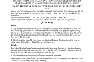 Nghị quyết 1126/2007/NQ-UBTVQH11 hạn mức nhận chuyển quyền sử dụng đất nông nghiệp hộ gia đình, cá nhân để sử dụng vào mục đích nông nghiệp