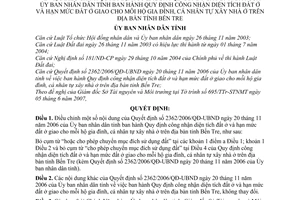 Quyết định 22/2007/QĐ-UBND điều chỉnh nội dung 2362/2006/QĐ-UBND Quy định công nhận diện tích hạn mức đất ở giao cho xây dựng tỉnh Bến Tre
