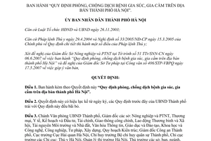 Quyết định 71/2007/QĐ-UBND phòng chống dịch bệnh gia súc gia cầm Hà Nội