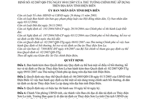 Quyết định 06/2007/QĐ-UBND bồi thường hỗ trợ tái định cư Dự án thuỷ điện Sơn La