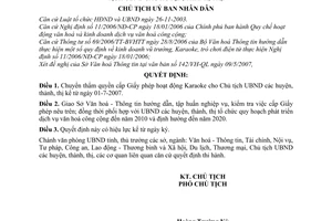 Quyết định 1802/QĐ-CT chuyển thẩm quyền cấp Giấy phép hoạt động Karaoke