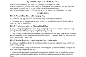 Quyết định 27/2007/QĐ-BGTVT tổ chức hoạt động Cảng vụ hàng không