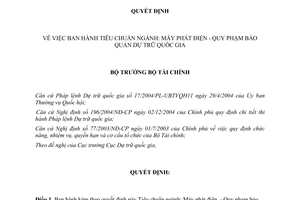 Quyết định 53/2007/QĐ-BTC tiêu chuẩn ngành Máy phát điện Quy phạm bảo quản dự trữ quốc gia TCN 11-2007