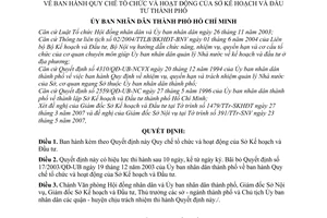 Quyết định 86/2007/QĐ-UBND Quy chế tổ chức hoạt động Sở Kế hoạch Đầu tư thành phố