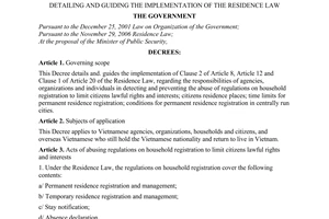 Decree No. 107/2007/ND-CP of June 25, 2007, detailing and guiding the implementation of the residence law.