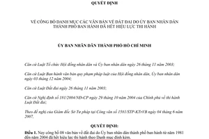 Quyết định 2811/QĐ-UBND công bố danh mục văn bản đất đai hết hiệu lực thi hành