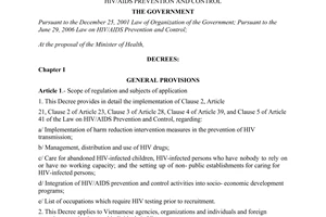 Decree No. 108/2007/ND-CP of June 26, 2007, detailing the implementation of a number of articles of the Law on HIV/AIDS prevention and control.
