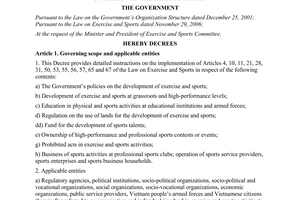 Decree No. 112/2007/ND-CP providing instructions on the implementation the Law on Exercise and Sports