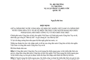 Hiệp định miễn thị thực cho người mang hộ chiếu ngoại giao công vụ đặc biệt giữa Việt Nam Tuy-ni-di 2007