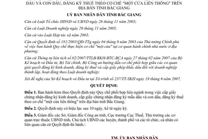 Quyết định 58/2007/QĐ-UBND phối hợp liên ngành cấp GCN đăng ký kinh doanh Bắc Giang