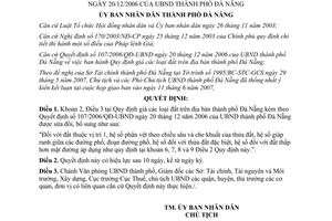 Quyết định 33/2007/QĐ-UBND sửa đổi quyết định 107/2006/QĐ-UBND Đà Nẵng