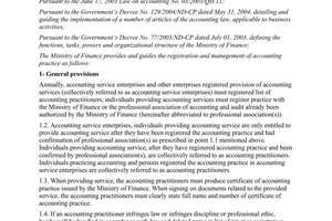 Circular No. 72/2007/TT-BTC guiding the registration and management of accounting practice