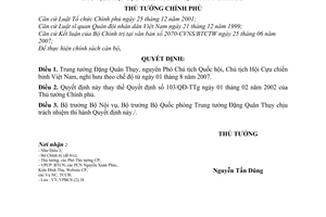 Quyết định 814/QĐ-TTg Trung tướng Đặng Quân Thụy, nguyên Phó Chủ tịch Quốc hội, Chủ tịch Hội Cựu chiến binh Việt Nam nghỉ hưu