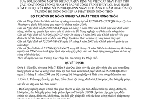 Quyết định 62/2007/QĐ-BNN cấp giấy phép hoạt động bảo vệ công trình thuỷ lợi