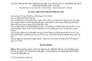 Quyết định 73/2007/QĐ-UBND phê duyệt Quy hoạch chi tiết xây dựng tỷ lệ 1/500 khu du lịch sinh thái Đông Anh Hà Nội