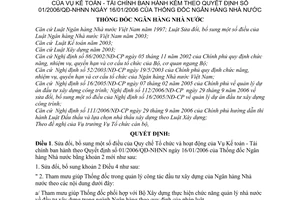 Quyết định 30/2007/QĐ-NHNN Quy chế Tổ chức hoạt động Vụ Kế toán Tài chính sửa đổi Quyết định 01/2006/QĐ-NHNN